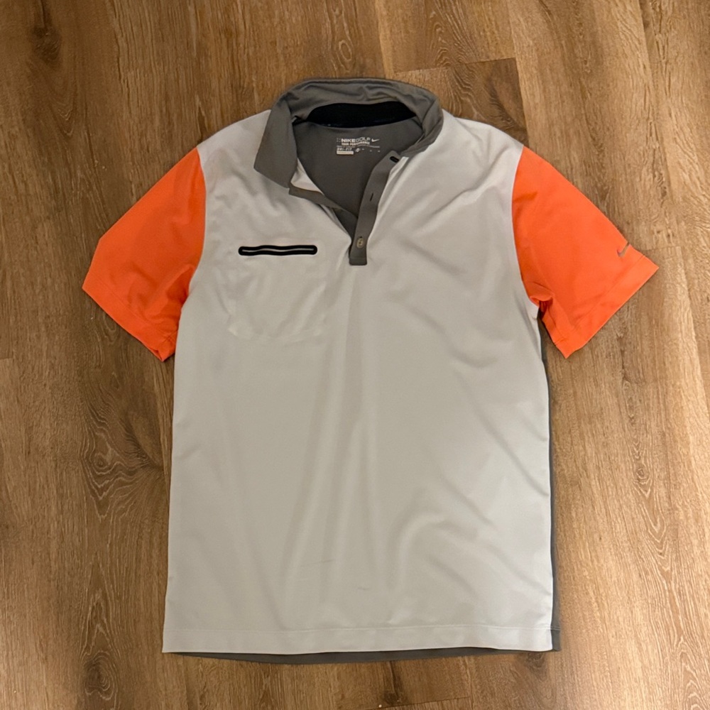 Nike Men's Gray and Orange Polo Shirt